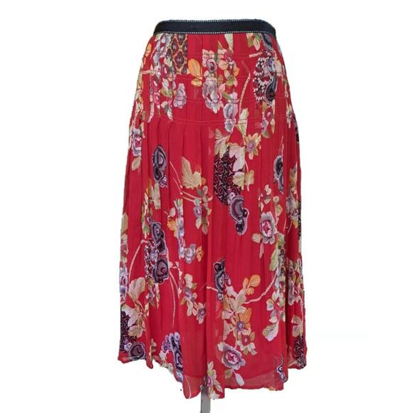 Oscar de la Renta Vintage Silk Floral Pleated Skirt Size 10